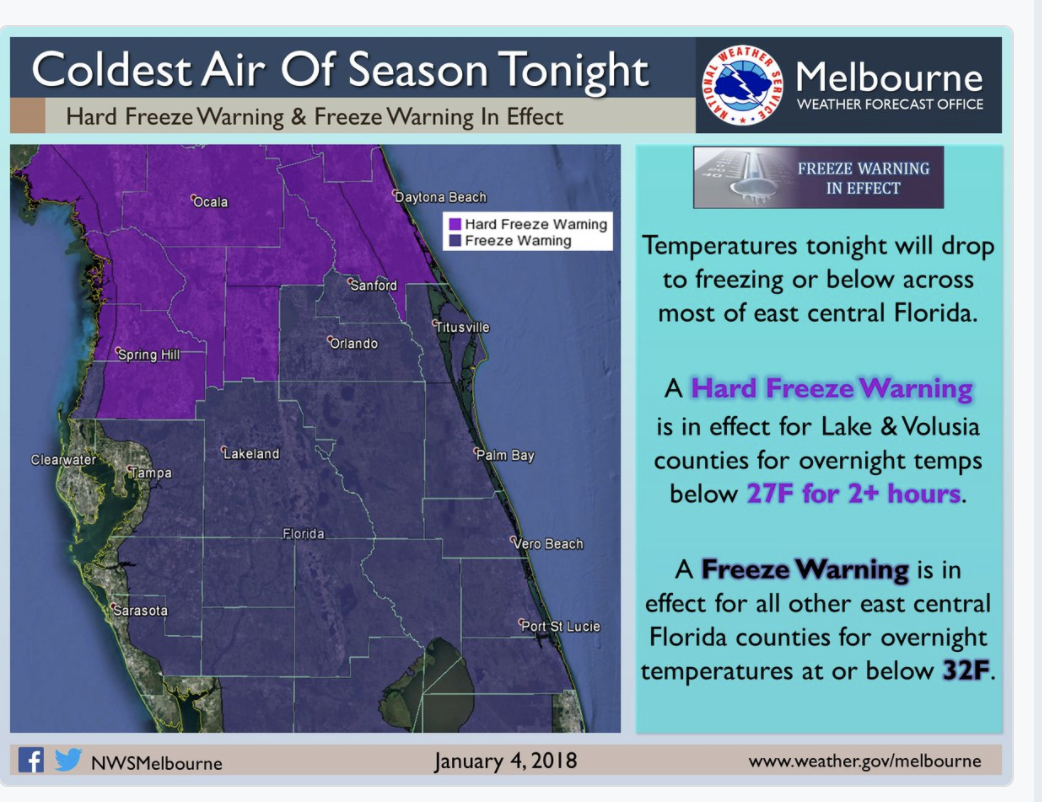 Hard Freeze Warning & Freeze Warning in effect tonight - Treasure Coast