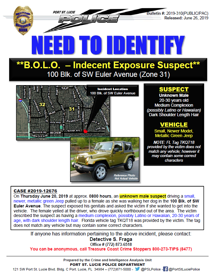 PSLPD asking for the public's help in identifying Indecent Exposure ...