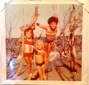 Along the beach, 1968. Lynda Nelson, Cindi Luce, and me. (Family archives)
