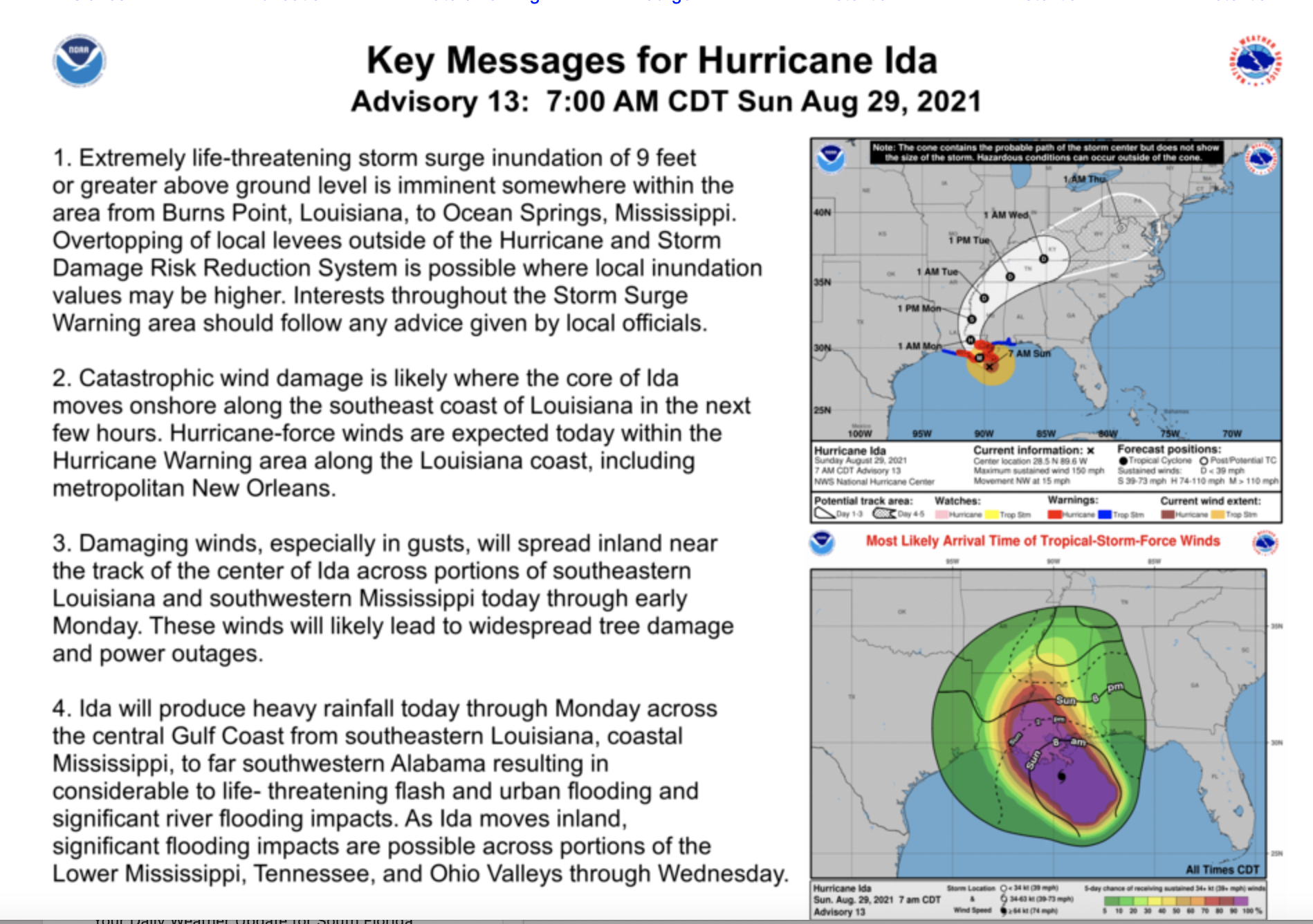 On the current forecast track, all of Southeast Louisiana is in the cone with an expected landfall in south Louisiana sometime Sunday afternoon. This storm is expected to bring life threatening storm surge to the coastal areas of Louisiana.